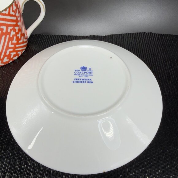 Coalport England Bone China Porcelain Fretwork Chinese Red Tea Cup Saucer Set - Picture 8 of 14
